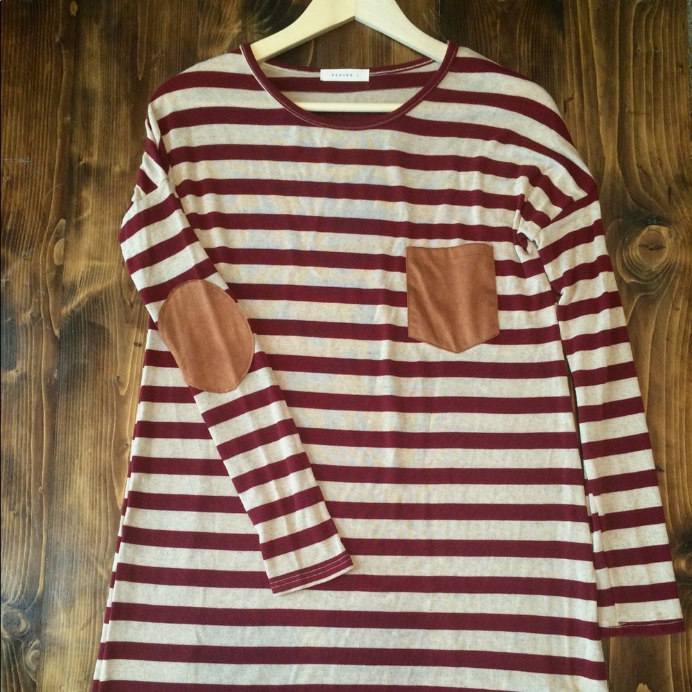 Striped Maroon and Cream Dress